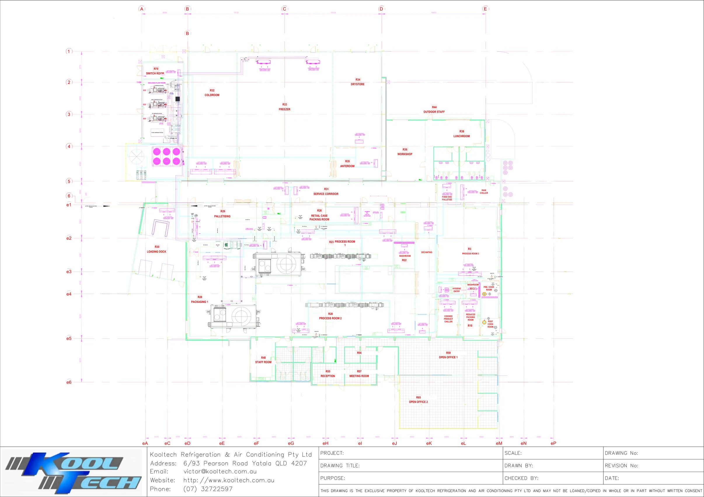 Kooltech plant layout drawing for a refrigerated processing facility